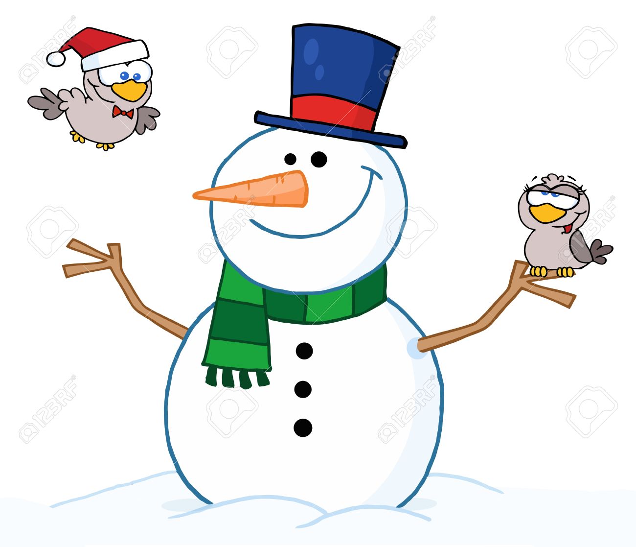 1300x1117 Friendly Snowman Two Cute Birds Free Cliparts