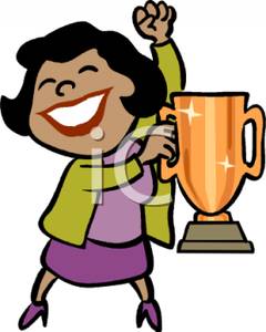 240x300 Colorful Cartoon Of An Ethnic Woman Holding A Trophy Cup