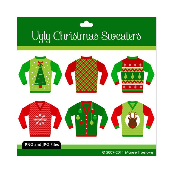 570x570 Ugly Christmas Sweaters Clipart Digital Clip Art By Mareetruelove