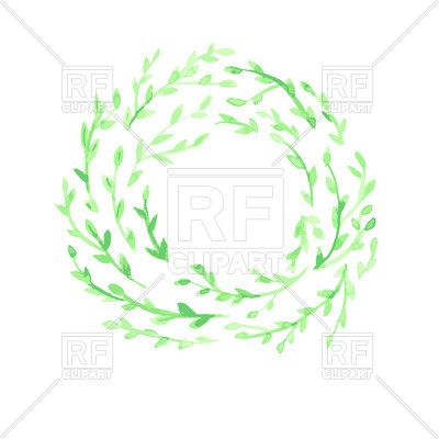 400x400 Green Watercolor Leaf Wreath On White Background Royalty Free