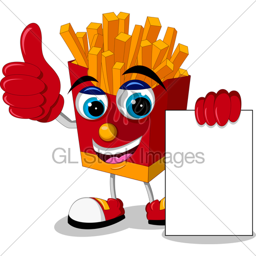 500x500 French Fries Cartoon Thumb Up With Blank Sign Gl Stock Images