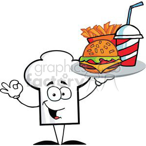 300x300 Royalty Free Cartoon Chefs Hat Character Holder Plate Of Hamburger