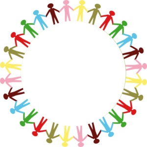300x300 Circle Holding Hands Stick People Multi Coloured Clip Art