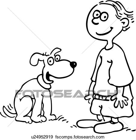 450x463 Clip Art Of , Boy, Canine, Cartoons, Child, Dad, Dog, Friends