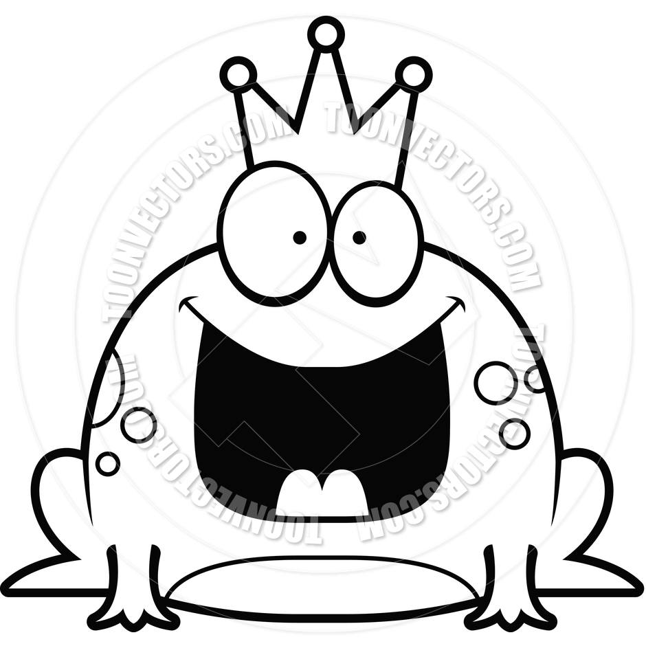 940x940 Cartoon Little Frog Prince Happy (Black And White Line Art) By