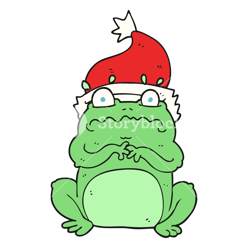 1000x1000 Freehand Drawn Cartoon Frog In Christmas Hat Royalty Free Stock