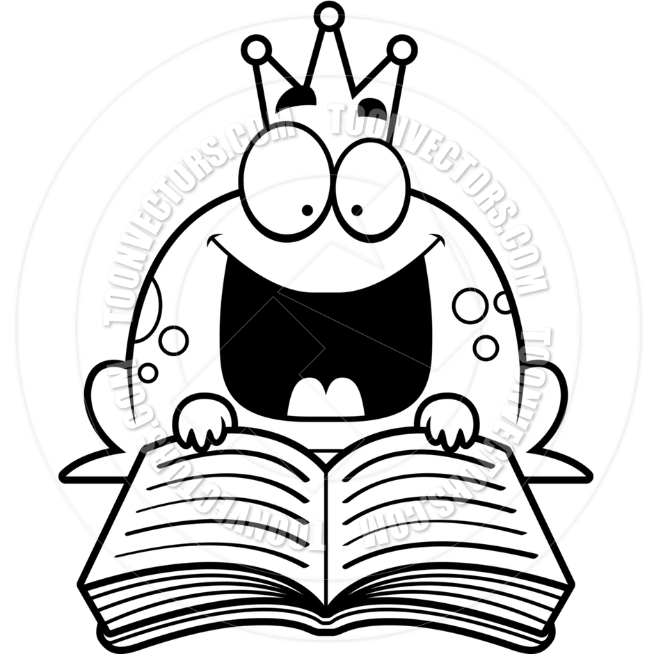 940x940 Cartoon Little Frog Prince Reading (Black And White Line Art) By