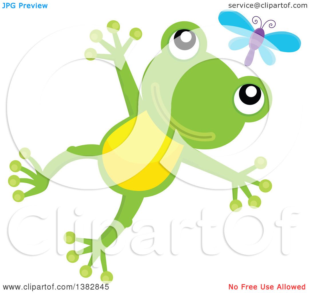 1080x1024 Clipart Of A Happy Green Frog Jumping After A Dragonfly