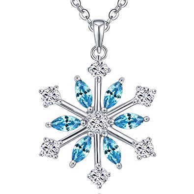 395x395 Yh Snowflake Necklace,925 Sterling Silver Frozen Blue Snowflakes