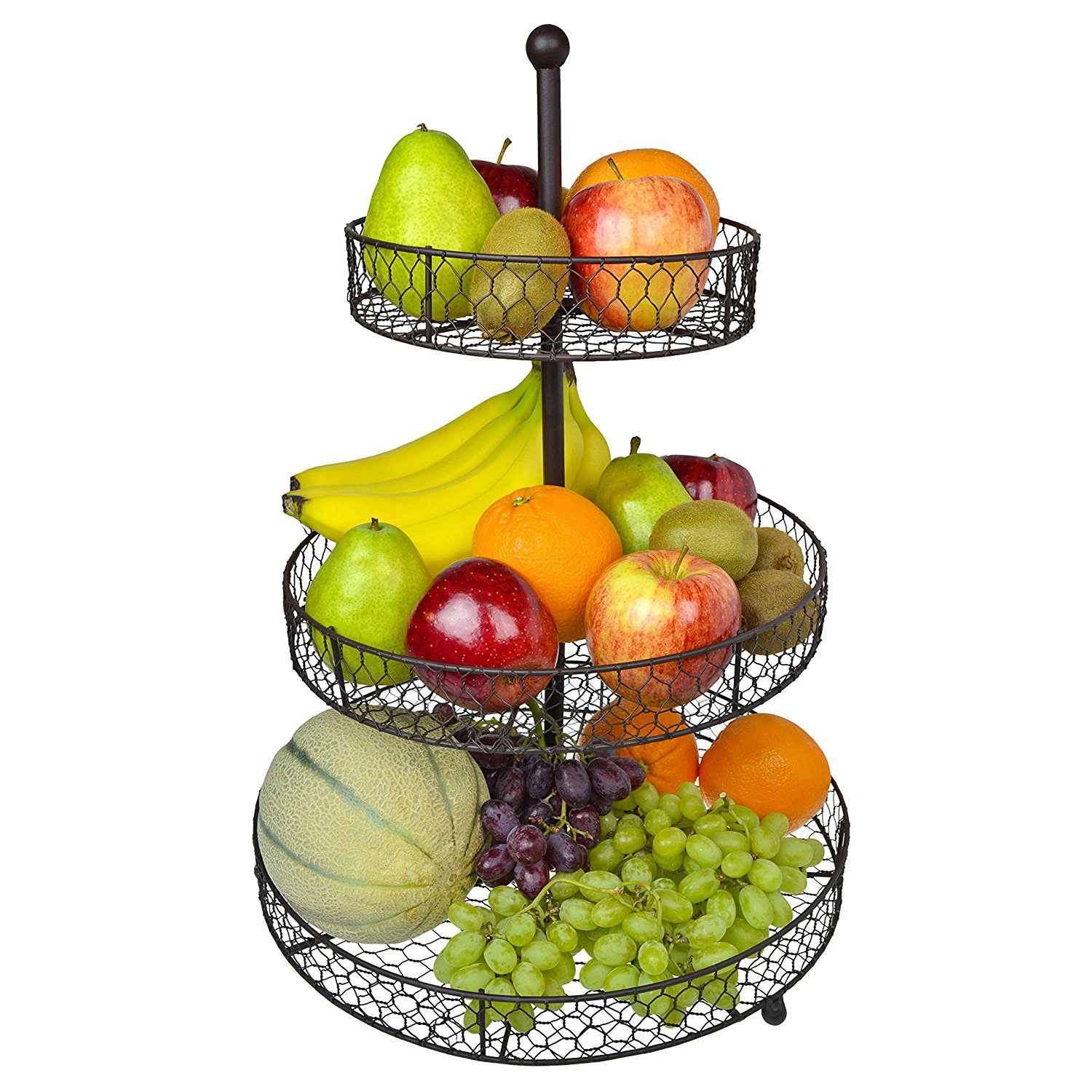 1500x1500 3 Tier Country Rustic Chicken Wire Style Metal Fruit Baskets