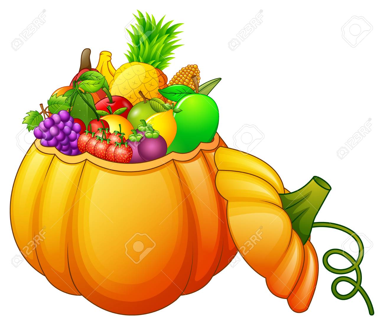 1300x1101 Pumpkin Basket Full Of Fruits And Vegetables Stock Photo, Picture