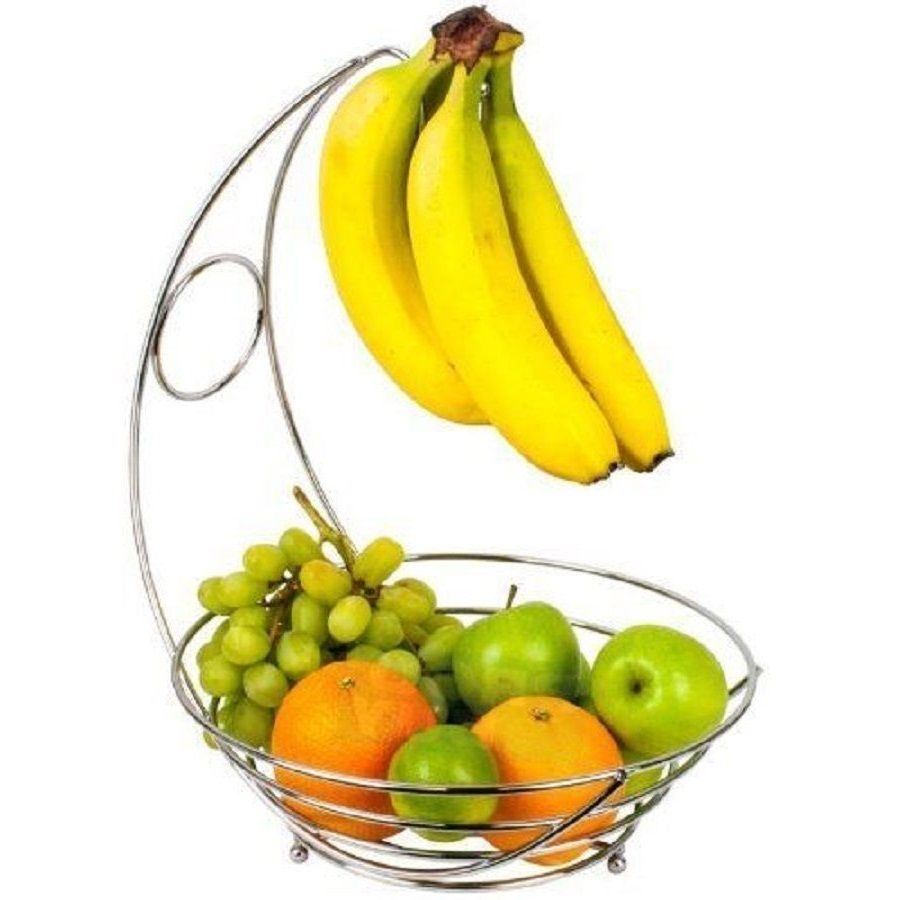 900x900 Chrome Fruit Bowl Veg Basket Banana Holder Storage Hanger Hook