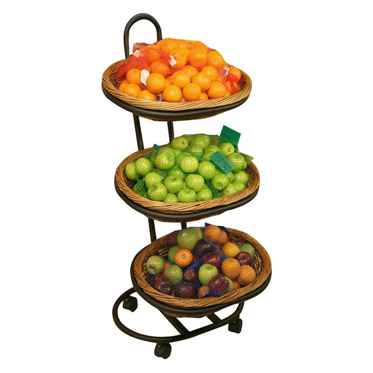 750x750 3 Tier Oval Willow Basket Merchandiser Produce Display