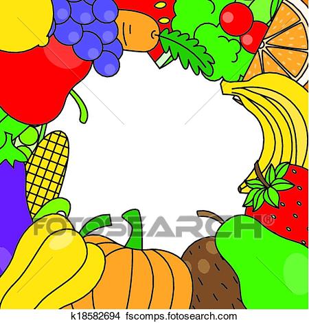 450x469 Clipart Of Fruits And Vegetables Frame K18582694