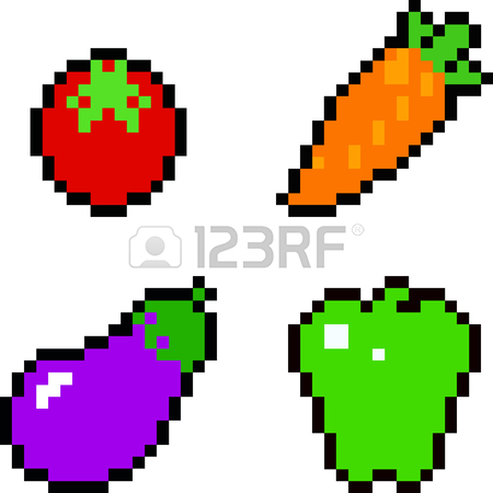 450x450 Set Of Food Icons In Pixel Art Style. Fruits And Vegetables