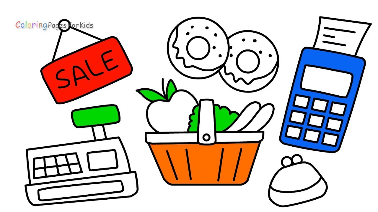 1280x720 How To Draw Set For Shop Coloring Pages Fruits Basket,donuts Art