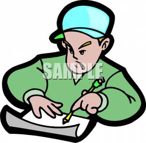 300x294 Art Image A Frustrated Boy Writing A Letter