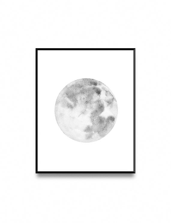 570x741 Moon Print Minimalist Watercolor Painting La Luna Wall Art