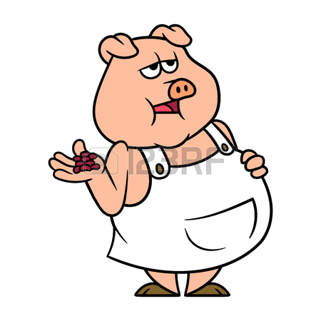 450x450 Cartoon Pig Eating And Holding Full Stomach Vector Illustration
