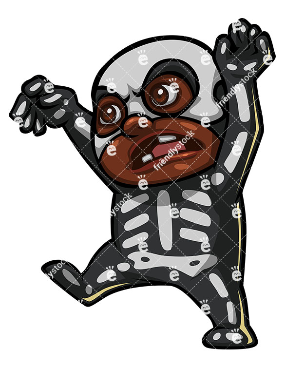 585x755 Young Black Boy Dressed As Skeleton For Halloween Vector Clipart