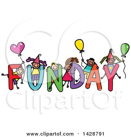 450x470 Clipart Of A Doodled Sketch Of Children Playing On The Word Funday