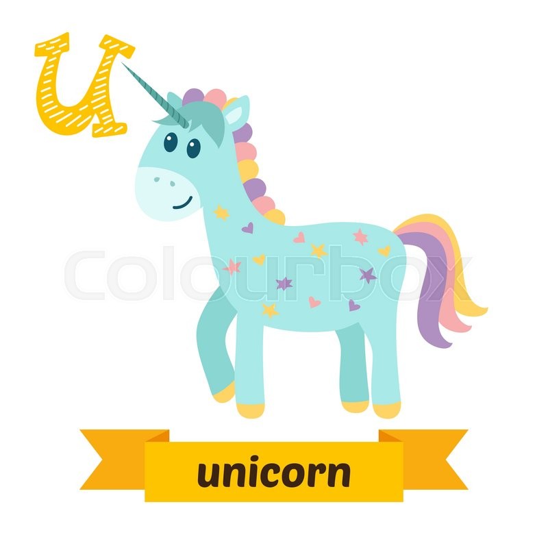 800x800 Unicorn. U Letter. Cute Children Animal Alphabet In Vector. Funny