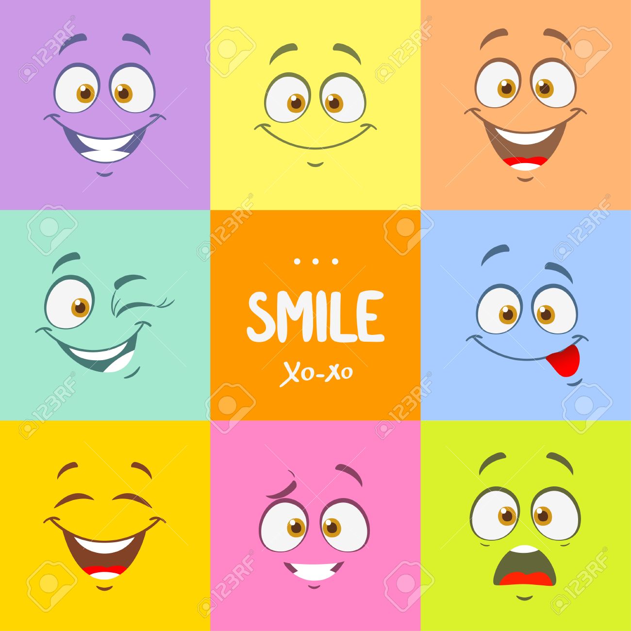 1300x1300 Funny Cartoon Faces With Emotions On Bright Colored Background