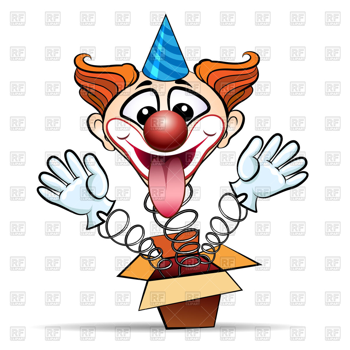 1200x1200 Funny Laugthing Clown Jumps Out Of Surprised Box Royalty Free