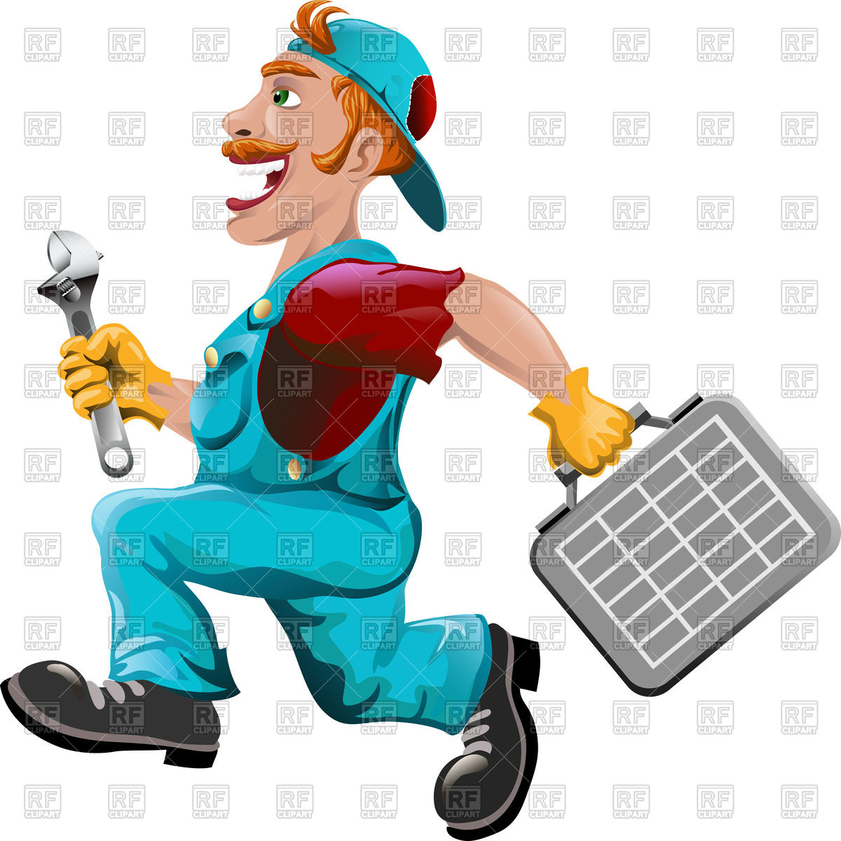 1200x1200 Funny Running Plumber In Cartoon Style Royalty Free Vector Clip