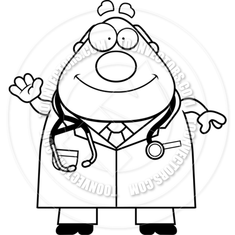 460x460 Cartoon Doctor Man Waving (Black And White Line Art) By Cory