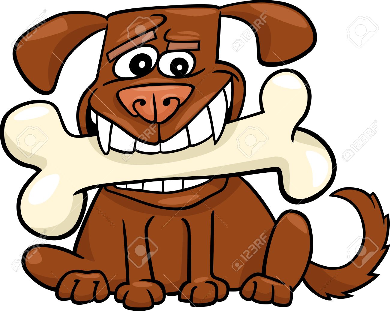 1300x1037 Cartoon Illustration Of Funny Dog With Big Bone Royalty Free