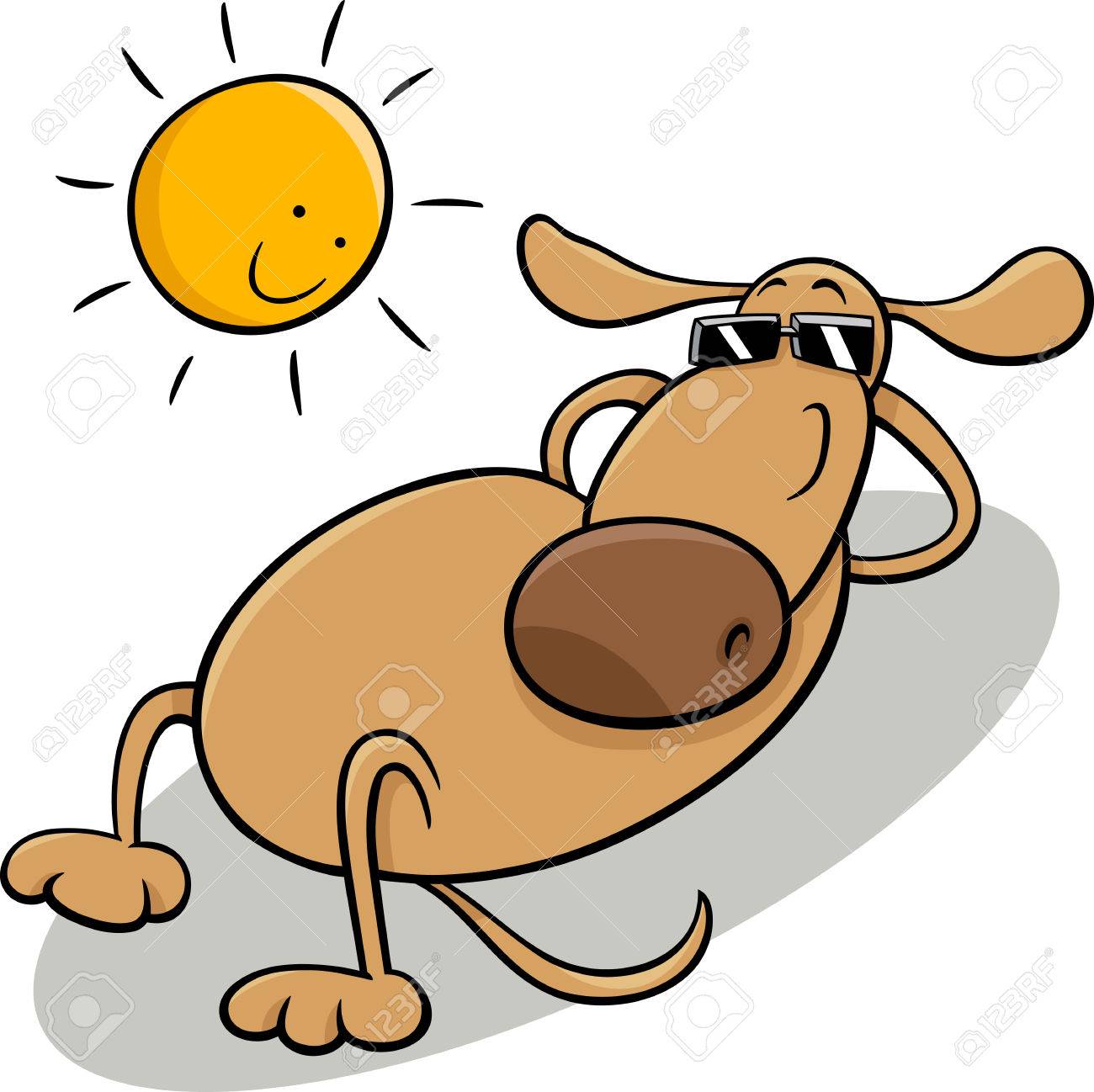 1300x1298 Cartoon Illustration Of Funny Dog Character Taking A Sunbath