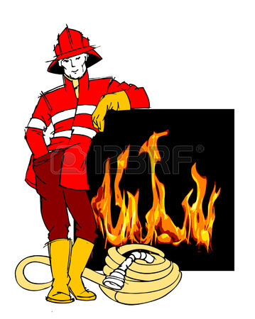 359x450 Cute Cartoon Illustration Of A Fireman Stock Photo, Picture