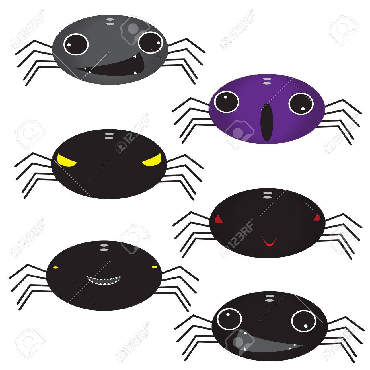1300x1300 Set Of Funny Halloween Cartoons, Cute Spider Vector Illustration