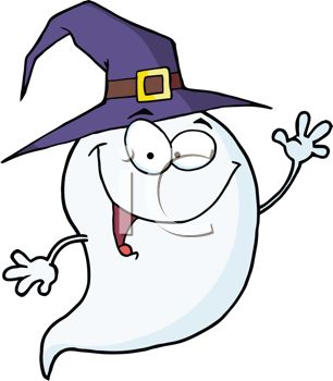 306x350 Picture Of Cartoon Of Funny Ghost Wearing Witches Hat In