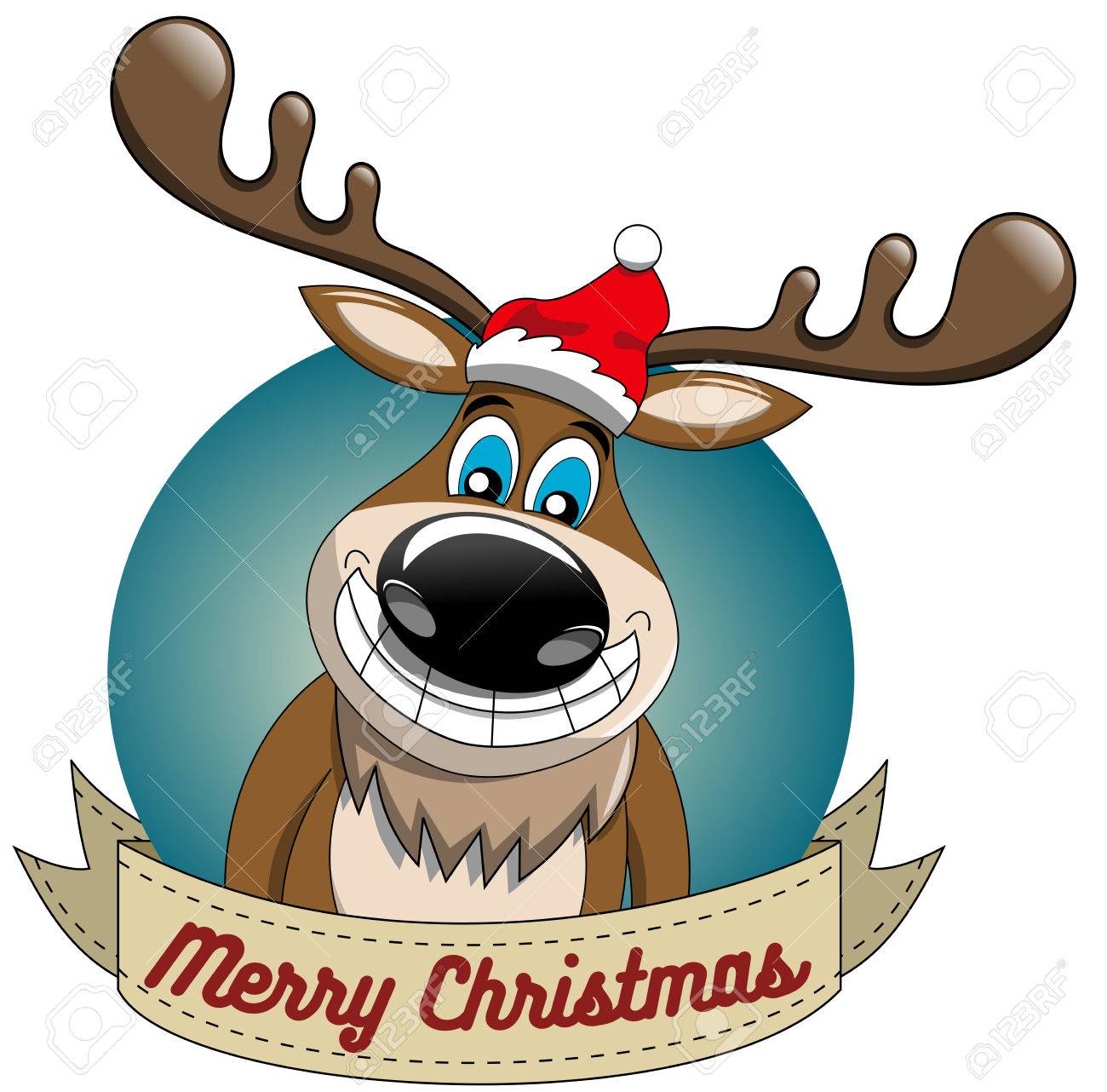 1300x1282 Funny Reindeer Cartoon Wishing Merry Christmas In Round Frame