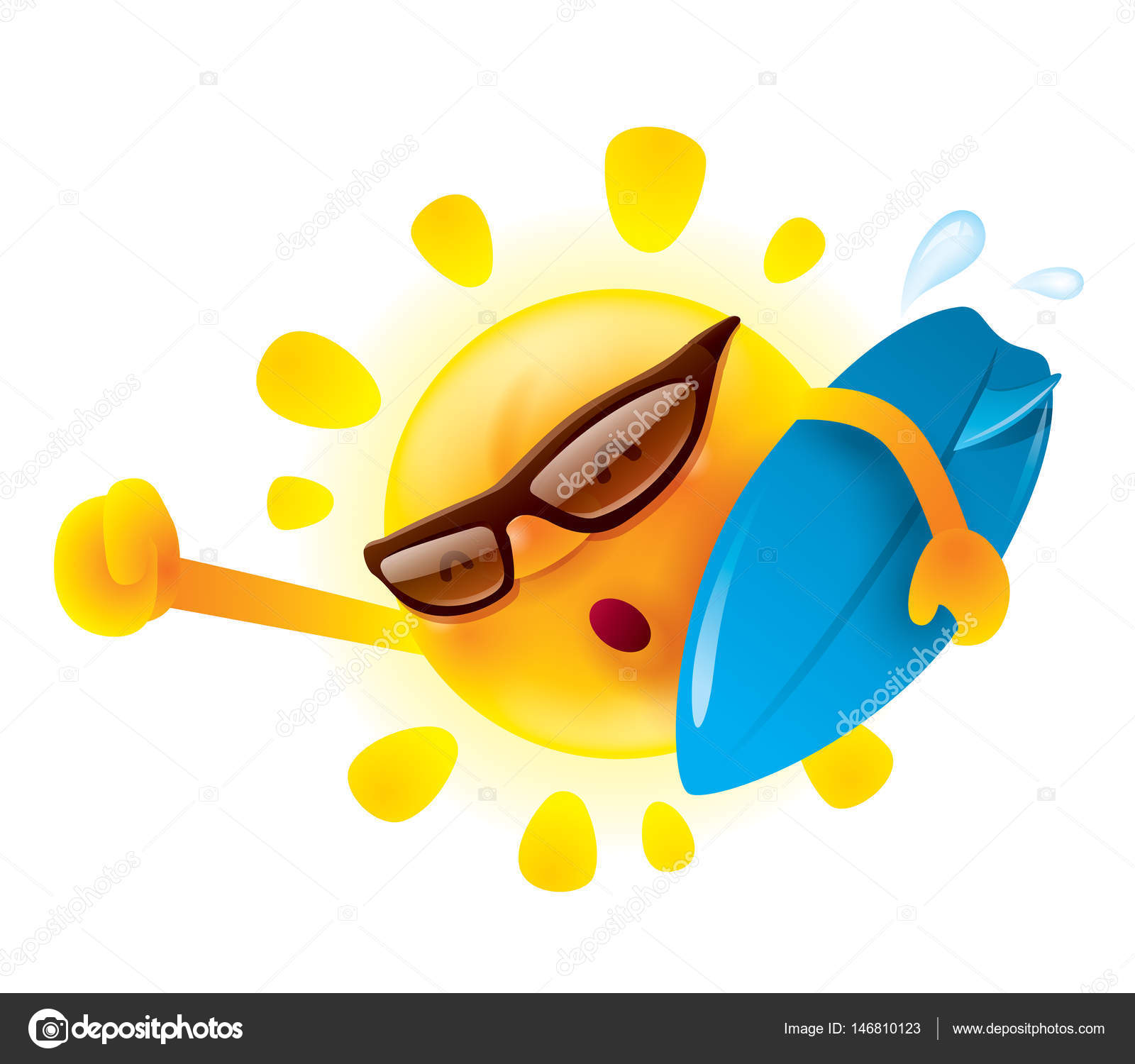 1600x1500 Cartoon Character Of Funny Sun With Surfboard Stock Vector Ori