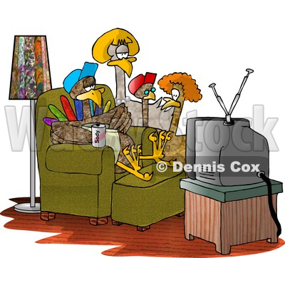 400x400 Turkey Family Standing And Sitting Around Watching Tv Clipart