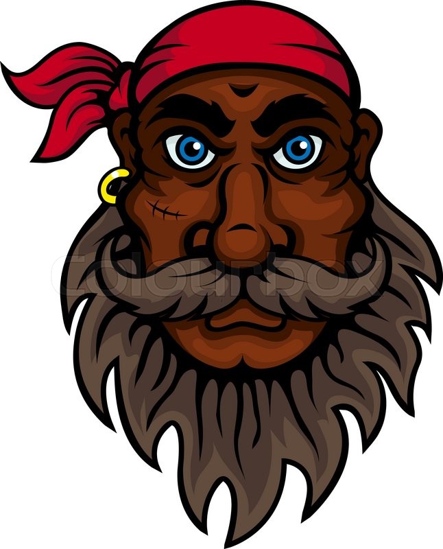 646x800 Cartoon Old Pirate Wearing Red Bandanna With Lush Beard, Mustache
