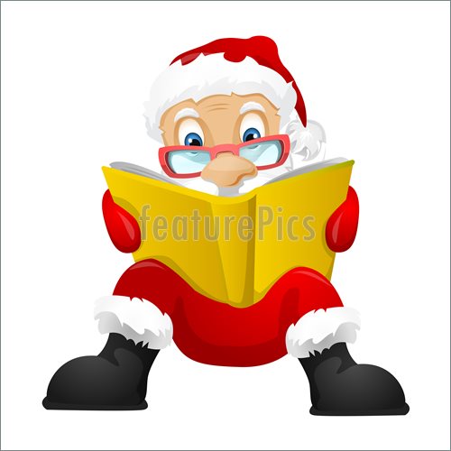 500x500 Santa Claus Reading Illustration