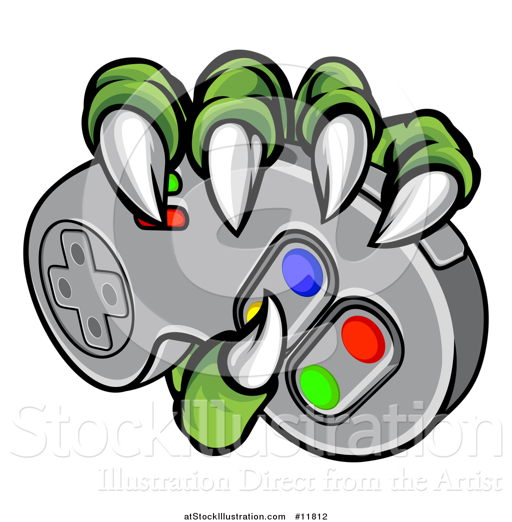 1024x1044 Vector Illustration Of A Green Monster Claws Gripping A Video Game
