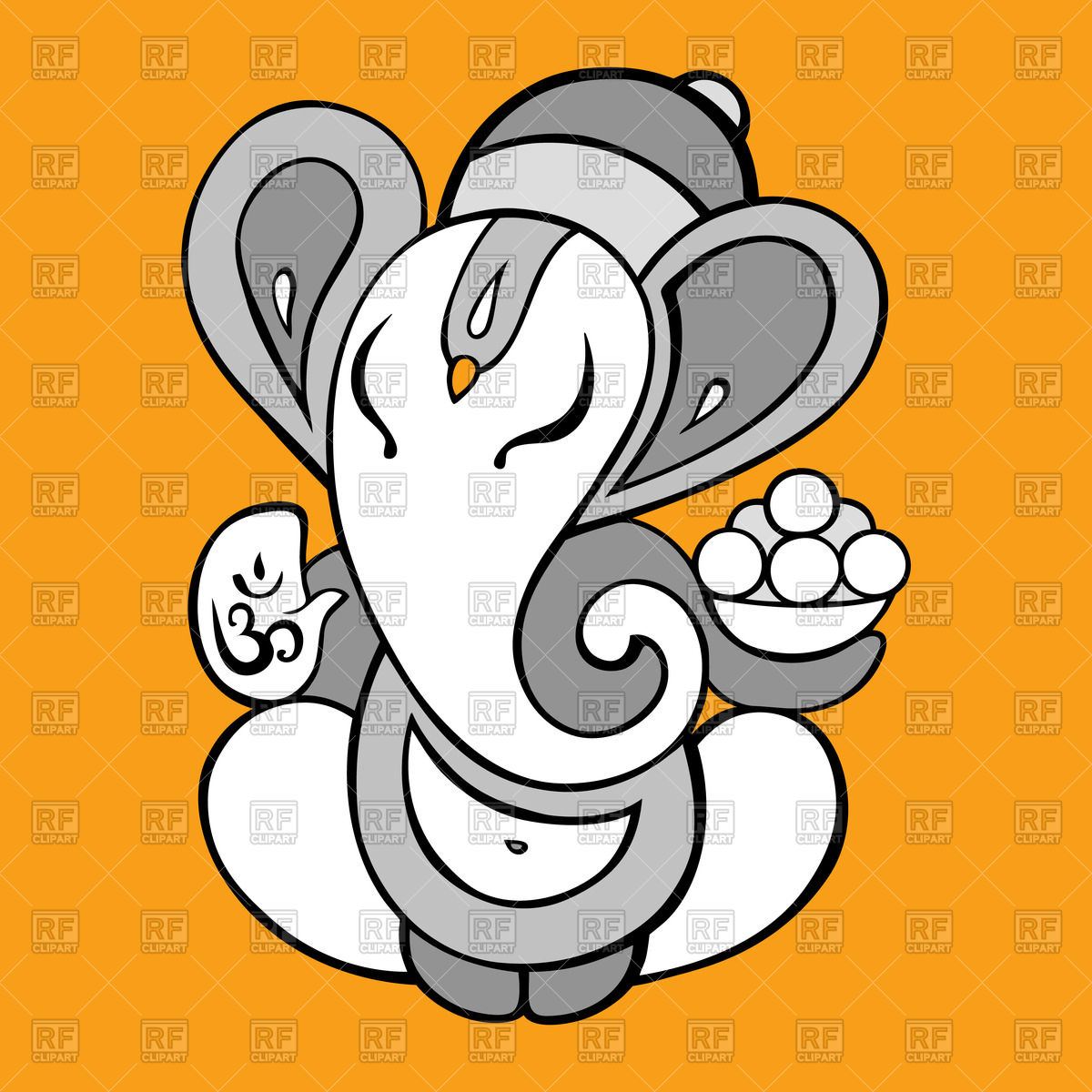 1200x1200 Cartoon Ganesha On Yellow Background Royalty Free Vector Clip Art