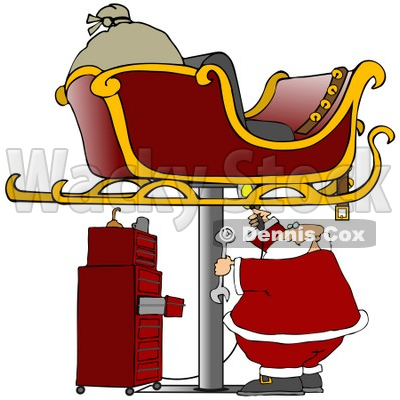 400x400 Illustration Of A Sleigh Up On A Jack In A Garage With Santa