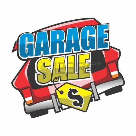 450x450 Garage Sale, Yard Sale Typography With Price Tag And Opened Car
