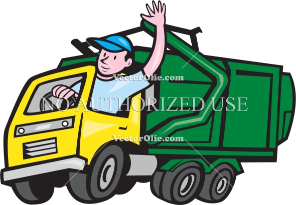 590x410 Garbage Truck Driver Waving Cartoon Royalty Free Cartoon Vectors