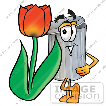450x450 Clip Art Graphic Of A Metal Trash Can Cartoon Character With A Red