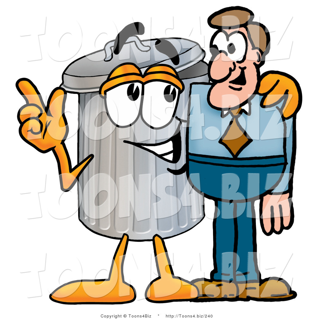 1024x1044 Illustration Of A Cartoon Trash Can Mascot Talking To A Business