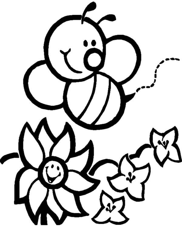600x750 Honey Bee Arrived To Flower Garden Coloring Pages Coloring Sky