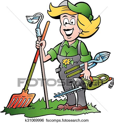 434x470 Clip Art Of Gardener Woman With Garden Tools K31069996