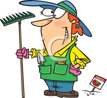 350x322 Cartoon Of A Woman Wearing Gardening Clothes To Work In Her